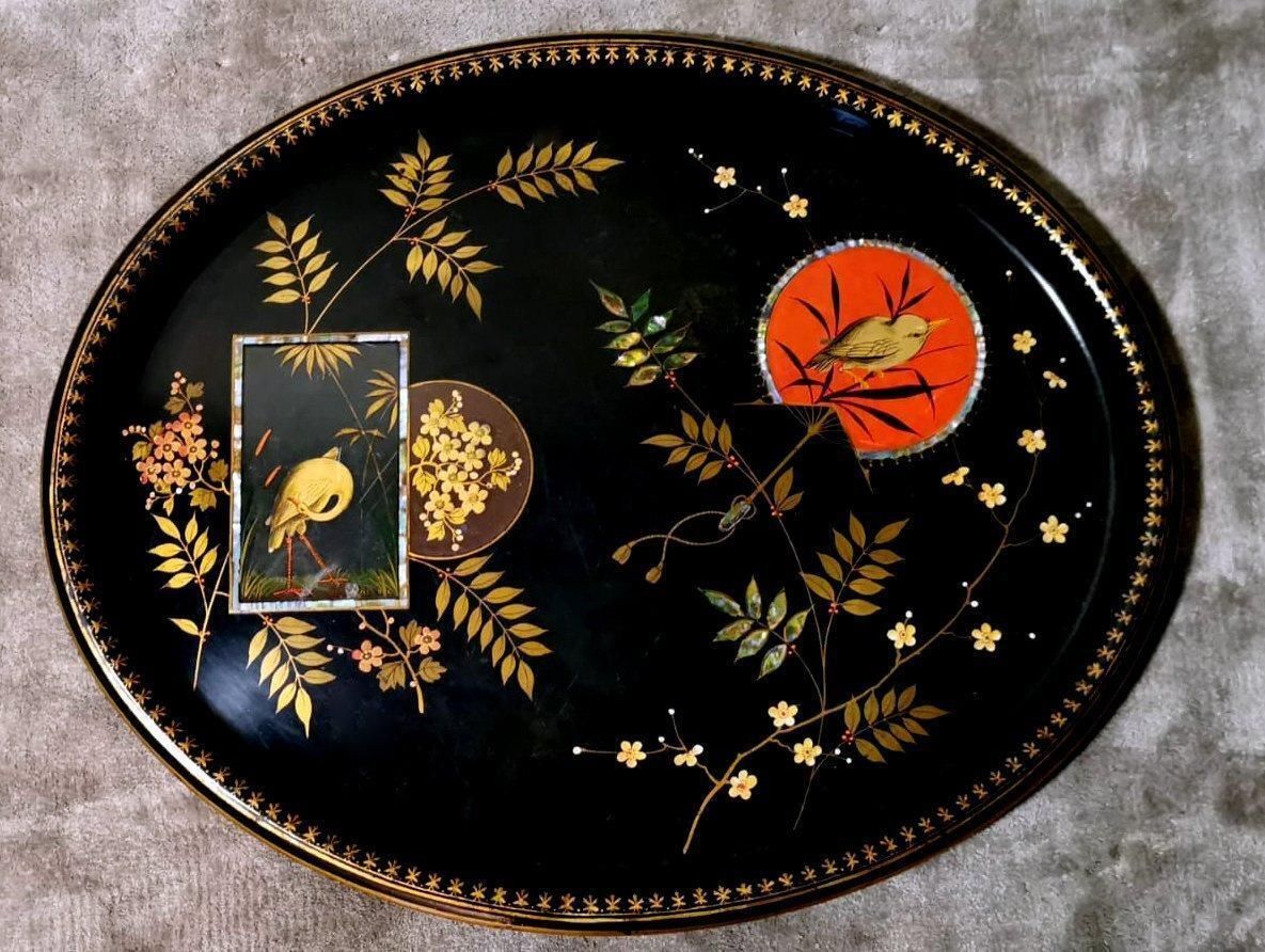 Napoleon III Style French "Chinoserie" Hand Painted Metal Tray photo furniture