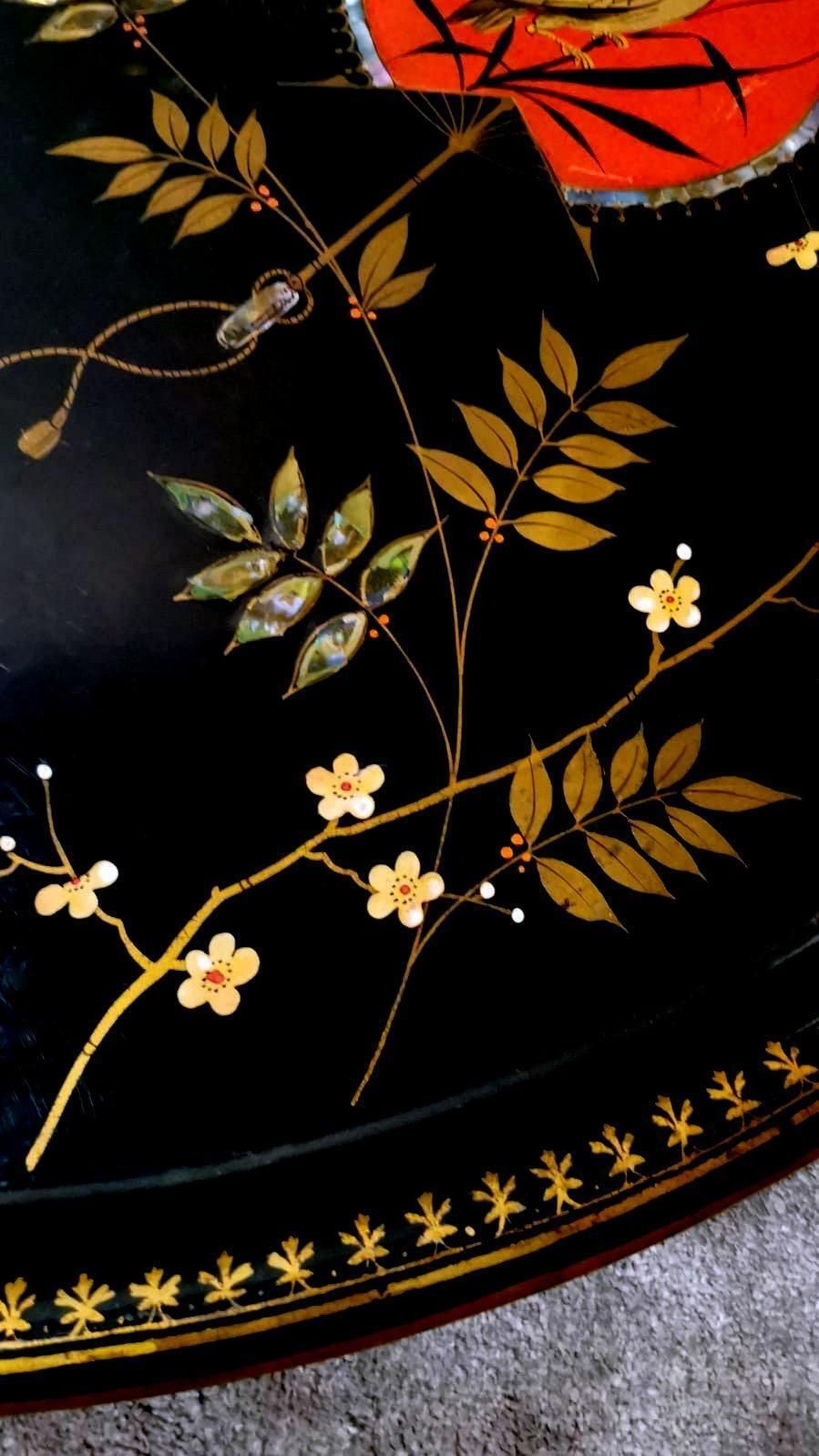 Home Decor Napoleon III Style French "Chinoserie" Hand Painted Metal Tray photo