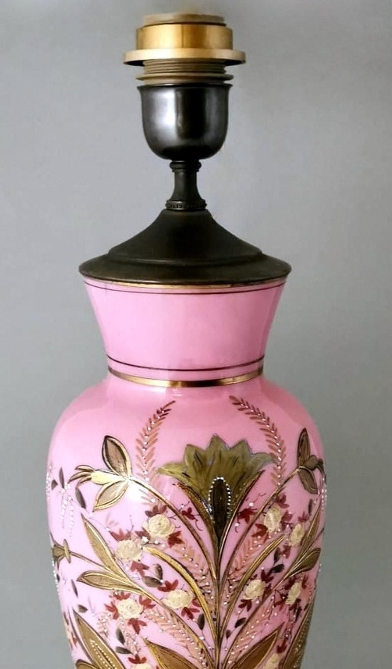 Napoleon III Style French Lamp In Hand Painted Opaline Glass photo 743.0