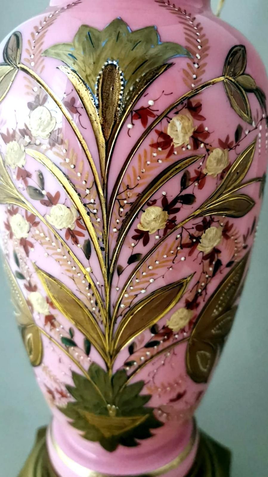 Napoleon III Style French Lamp In Hand Painted Opaline Glass photo vintage