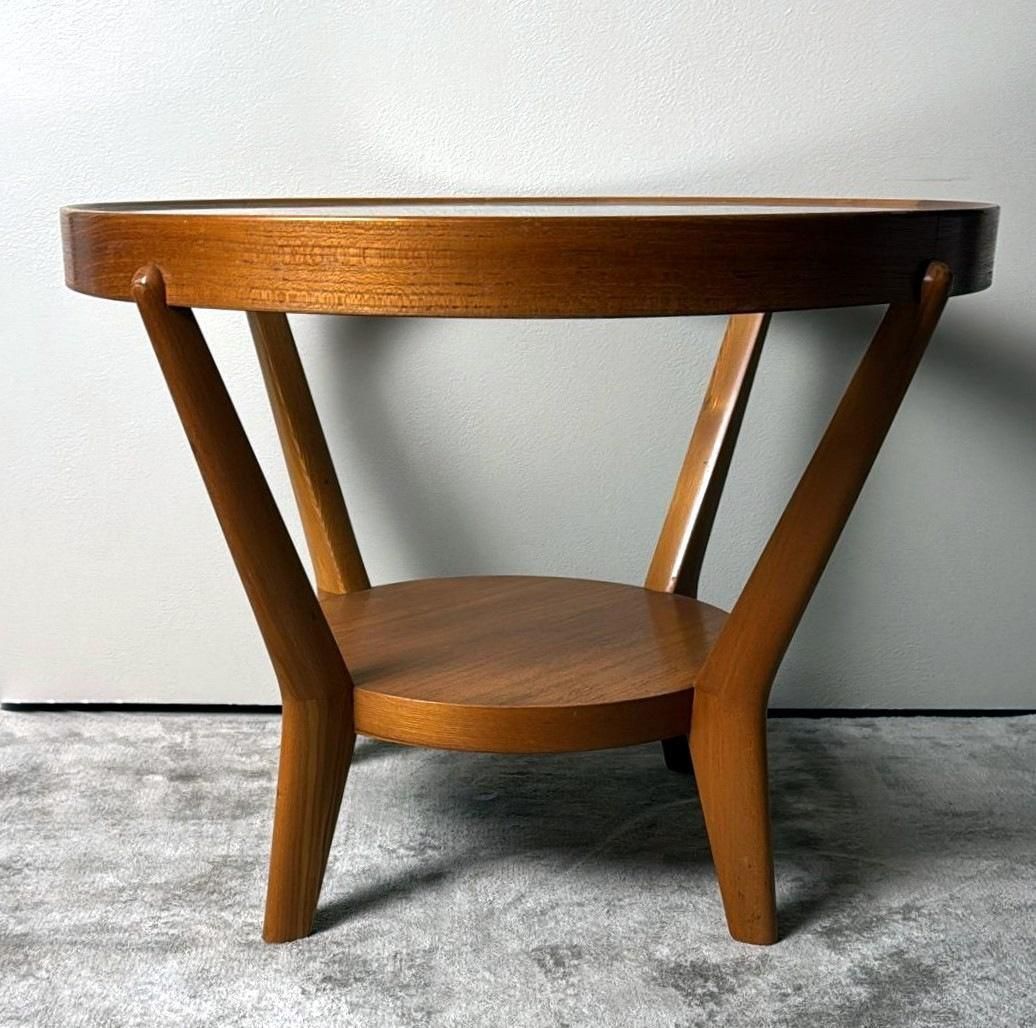 Halabala Style Czechoslovak Round Wooden And Glass Coffee Table photo 1270.0