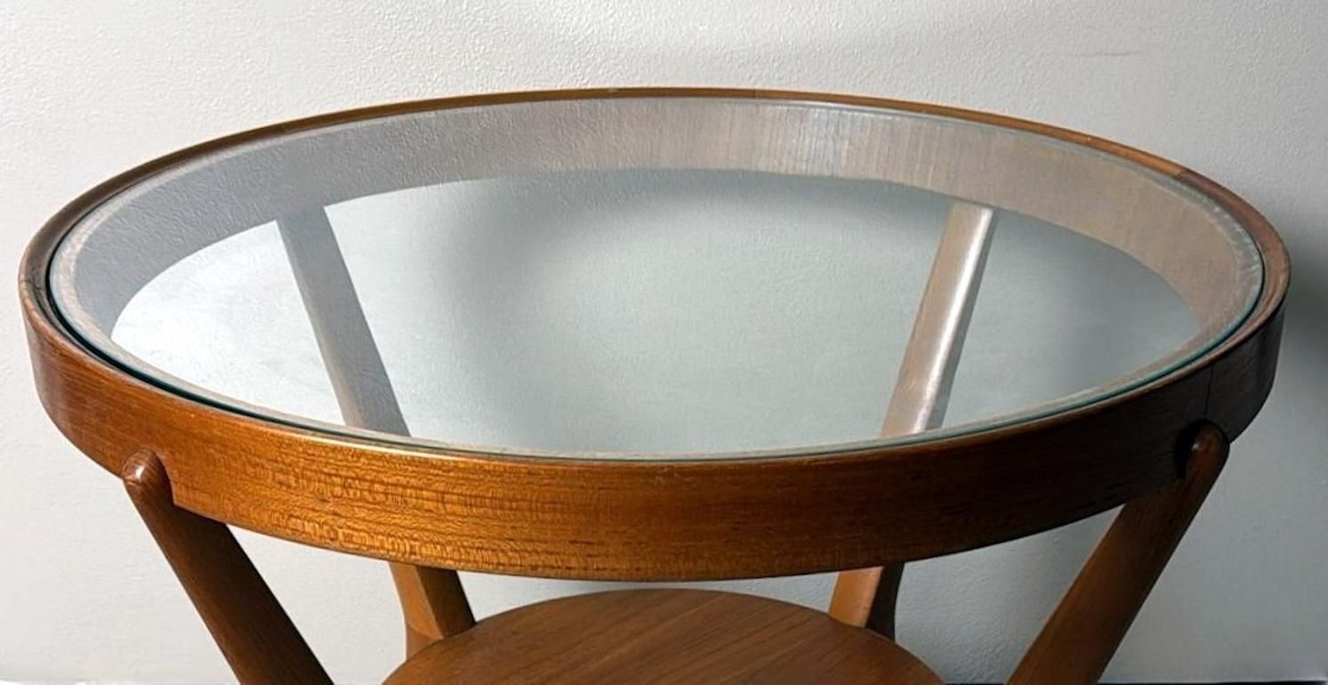 photo for sale Halabala Style Czechoslovak Round Wooden And Glass Coffee Table
