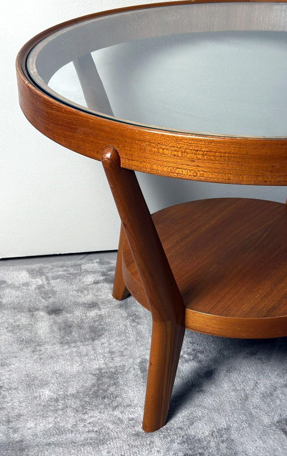 Furniture Halabala Style Czechoslovak Round Wooden And Glass Coffee Table photo