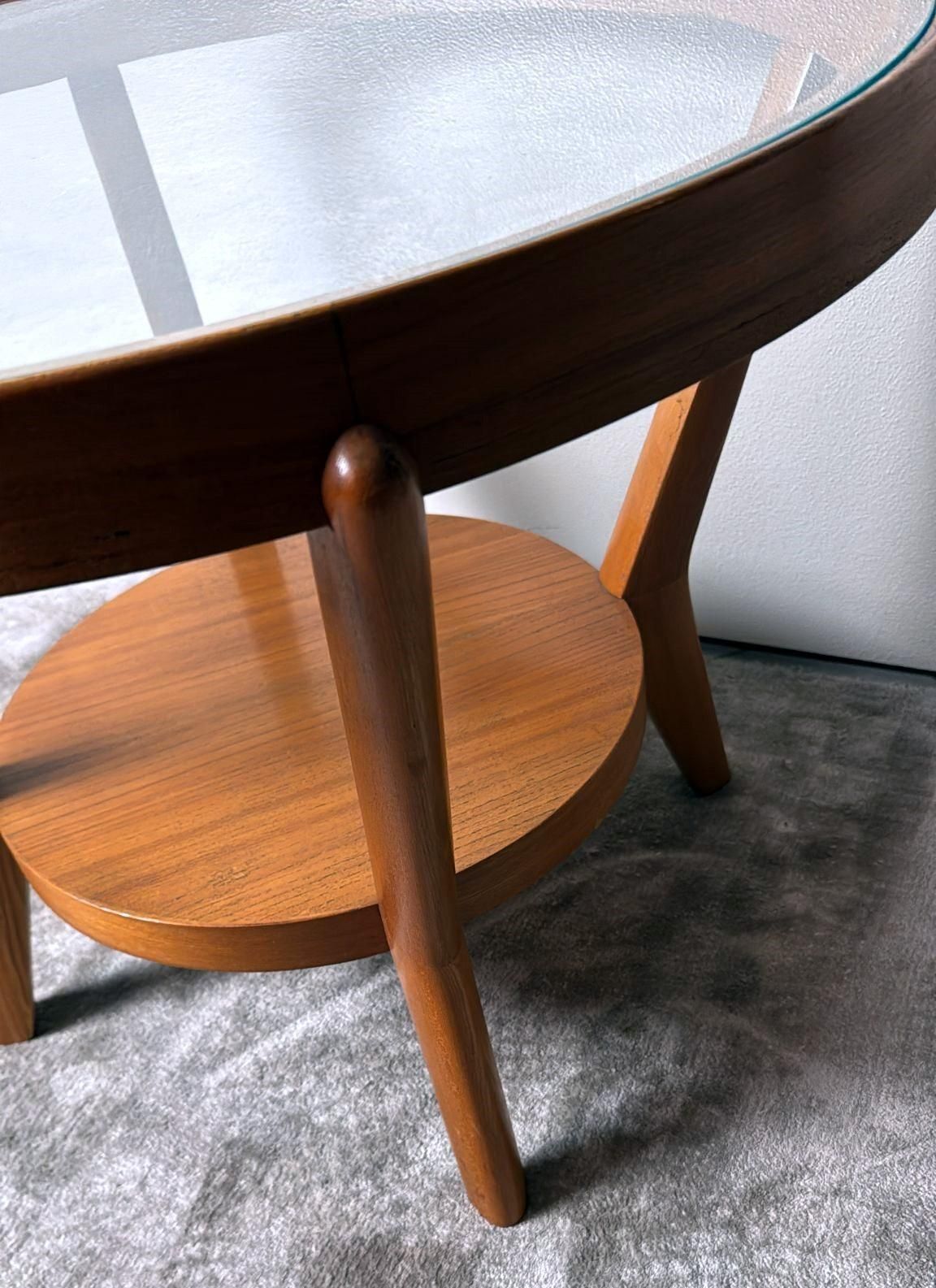 1270.0 Halabala Style Czechoslovak Round Wooden And Glass Coffee Table photo