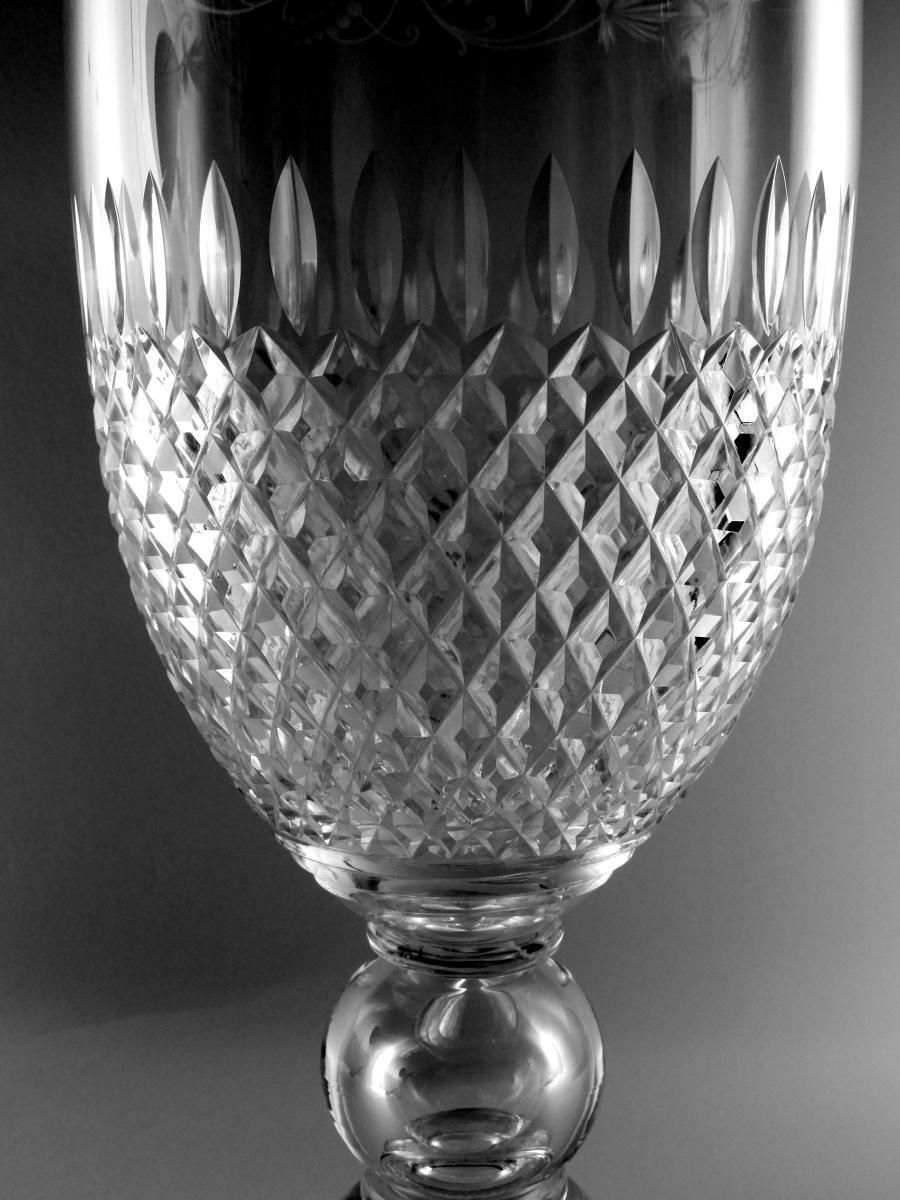 Neoclassical Style Italian Chalice Shaped Vase In Ground And Diamond Crystal photo buy