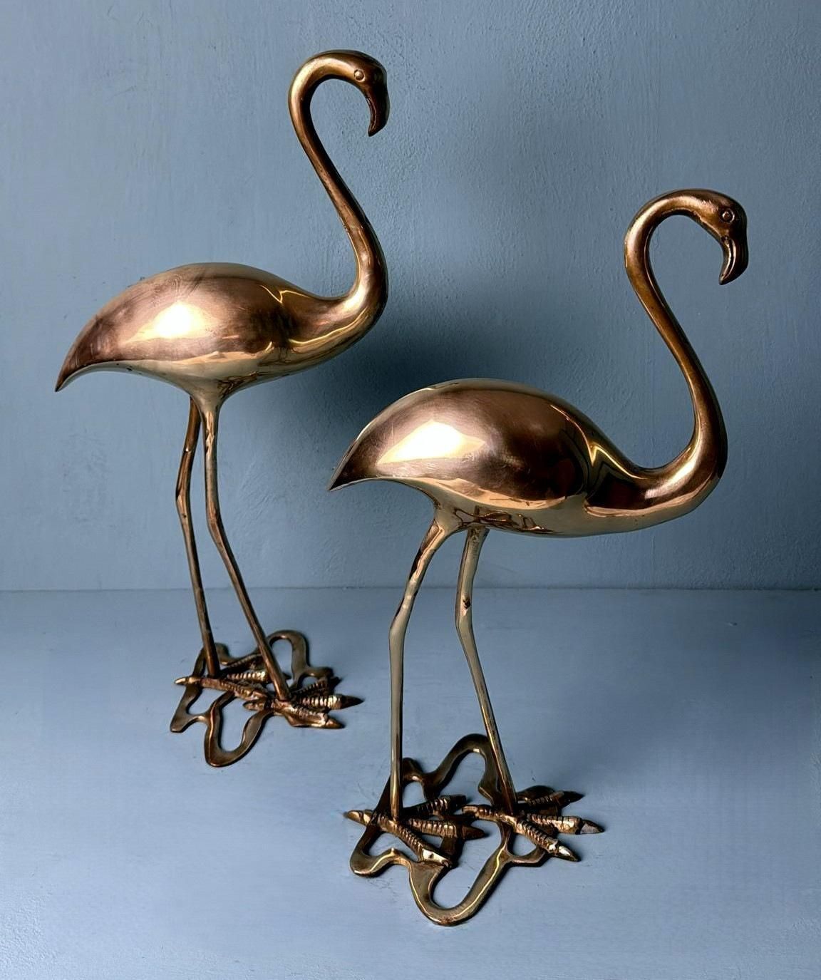 Italian   Mid Century Pair Of  Brass Flamingos In Hollow photo Art