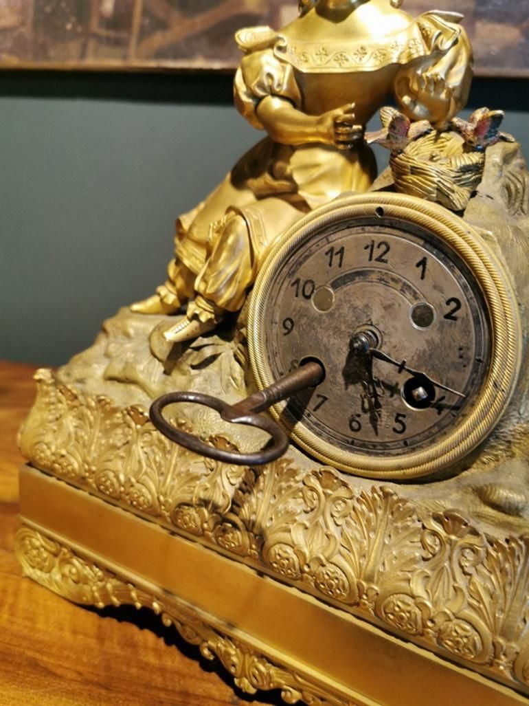 photo for sale Louis XVI Style French Mantel Clock In Gilded Bronze