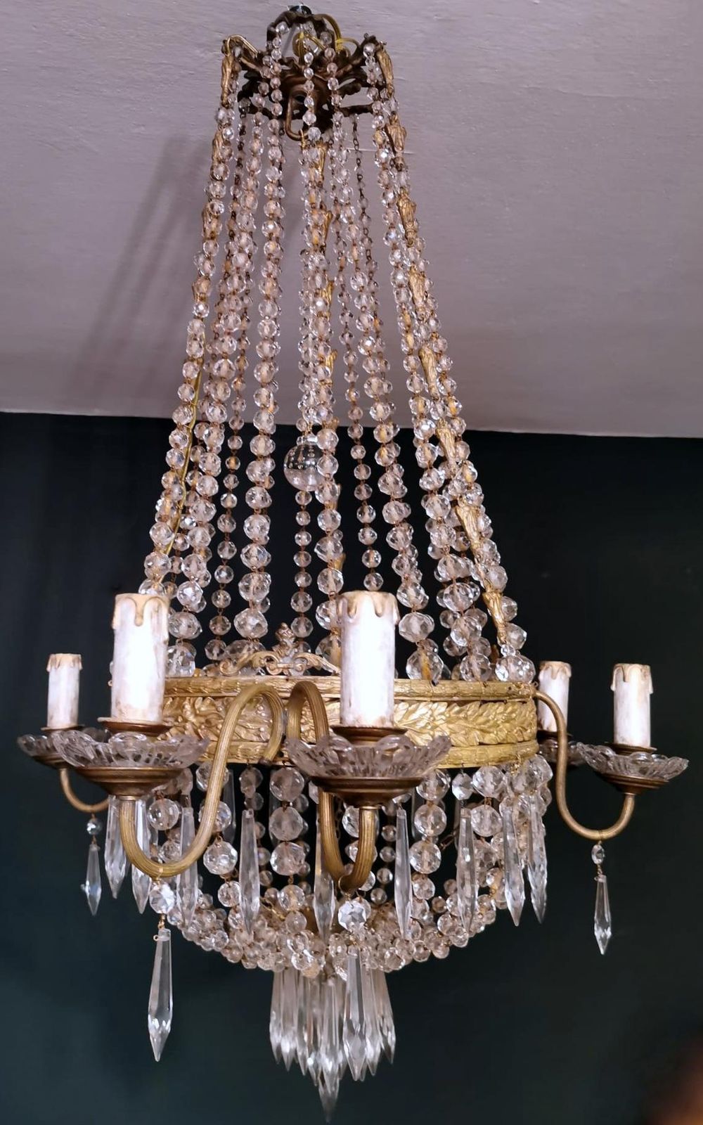 Louis XVI Style Hot Air Balloon Chandelier Lead Crystal And Gilded Brass photo Lighting