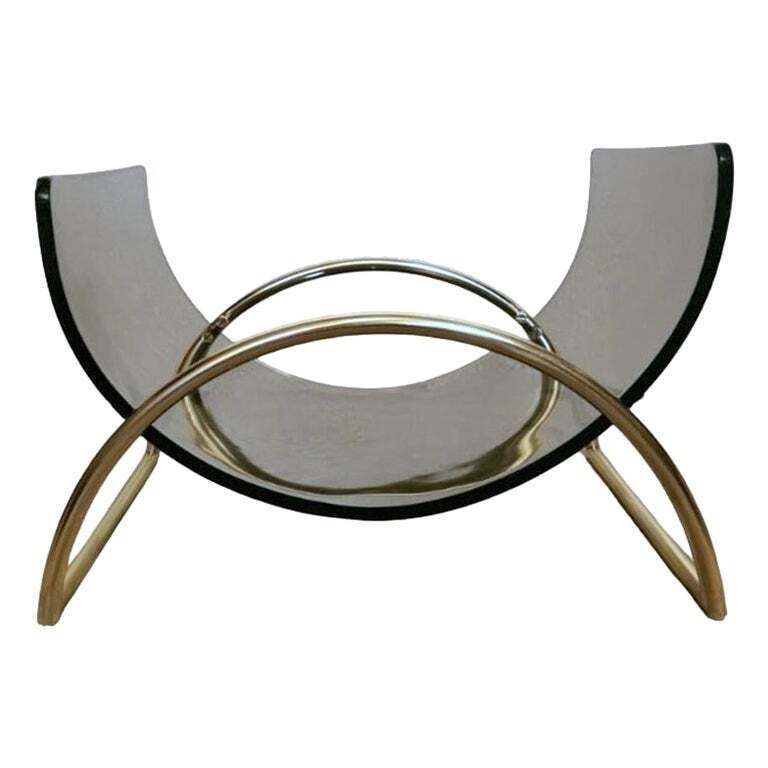 Italian Gallotti & Radice Attributed Smoked Crystal And Brass Magazine Rack
