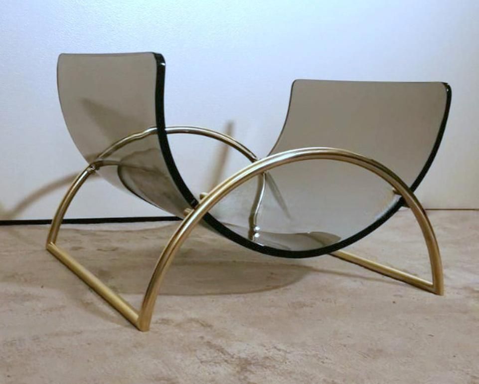 Italian Gallotti & Radice Attributed Smoked Crystal And Brass Magazine Rack photo 549.0