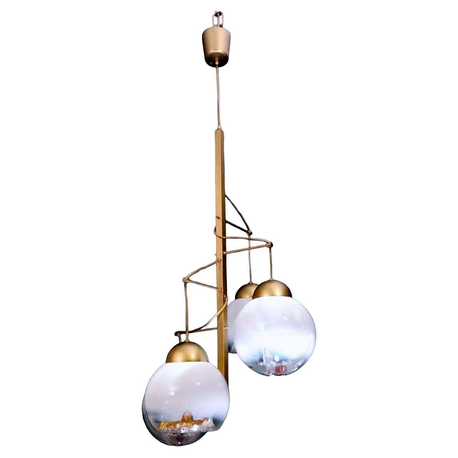 Mazzega Attributed Satin Finished Brass And Murano Glass Chandelier