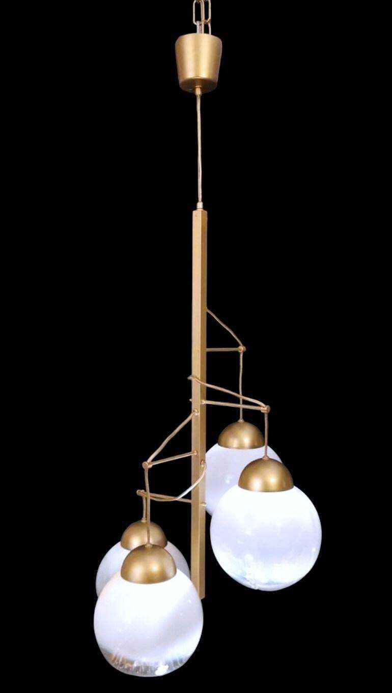 Mazzega Attributed Satin Finished Brass And Murano Glass Chandelier photo furniture