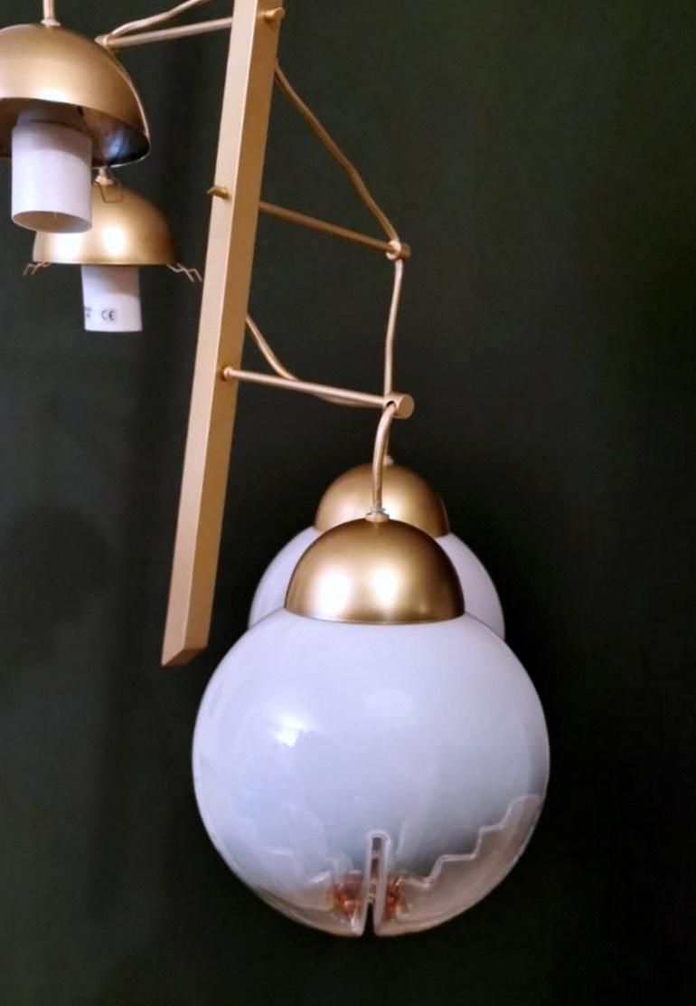 Lighting Mazzega Attributed Satin Finished Brass And Murano Glass Chandelier photo