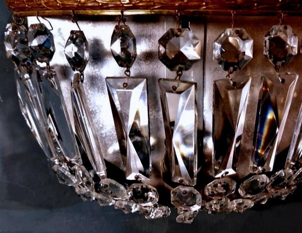 photo for sale Louis XVI Style French Wall Sconce In Gilt Brass And Crystal