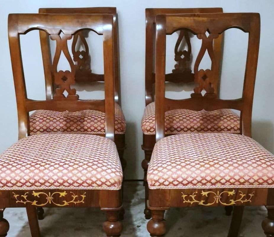 Biedermeier Style Set 4 Danish Chairs In Wood And Fabric photo vinterior