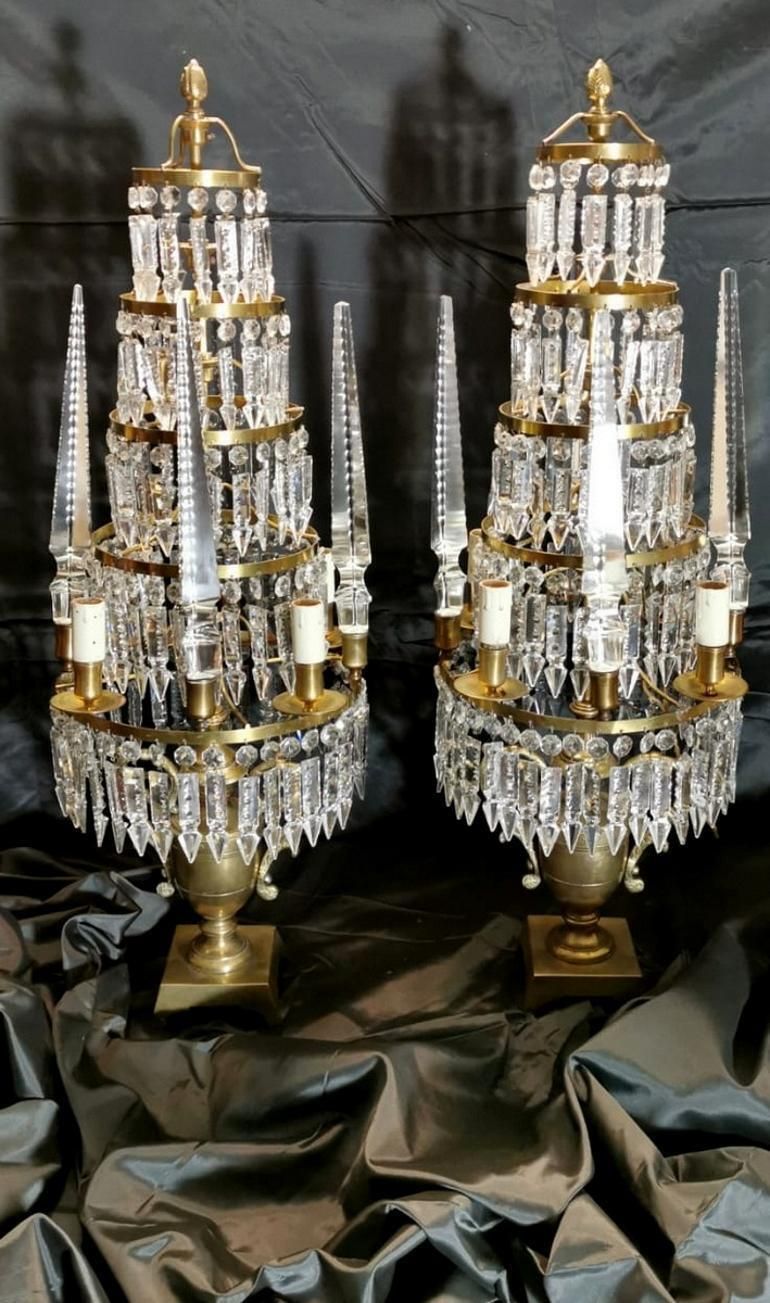Louis XVI Style French Majestic Pair Of Crystal And Bronze Girandoles photo furniture