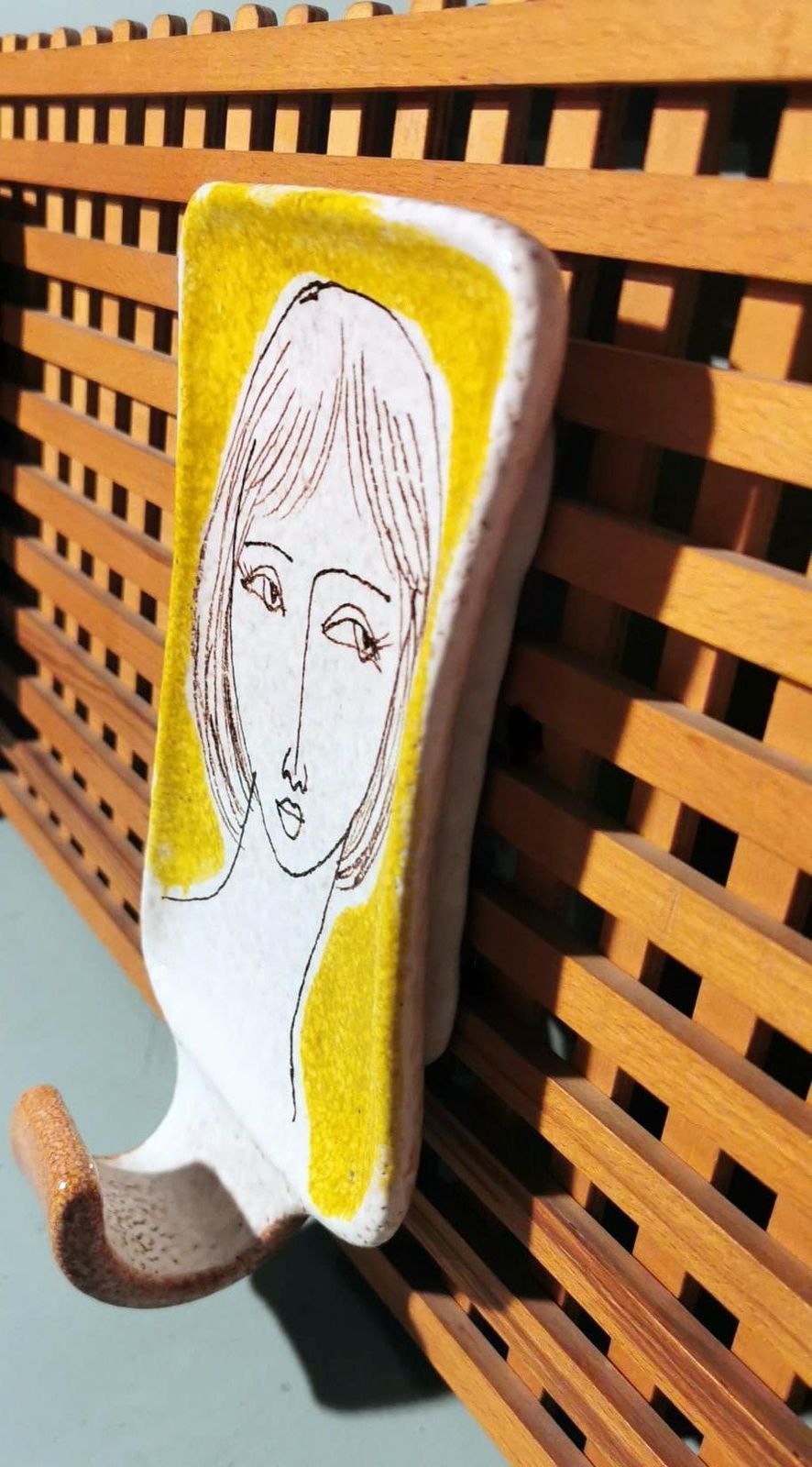 Furniture Vintage Italian Wood And Ceramic Coat Rack By Artist Alvaro Cartei photo