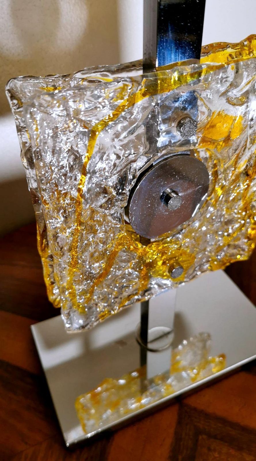 Mazzega Table Lamp In Nickel Plated Metal And Murano Glass (Without Lampshade) photo vinterior