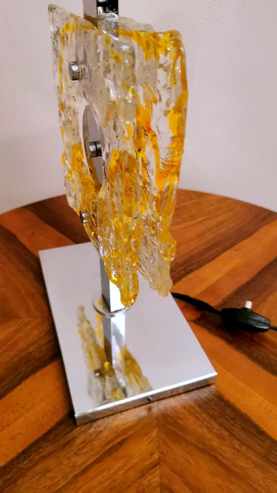 439.0 Mazzega Table Lamp In Nickel Plated Metal And Murano Glass (Without Lampshade) photo