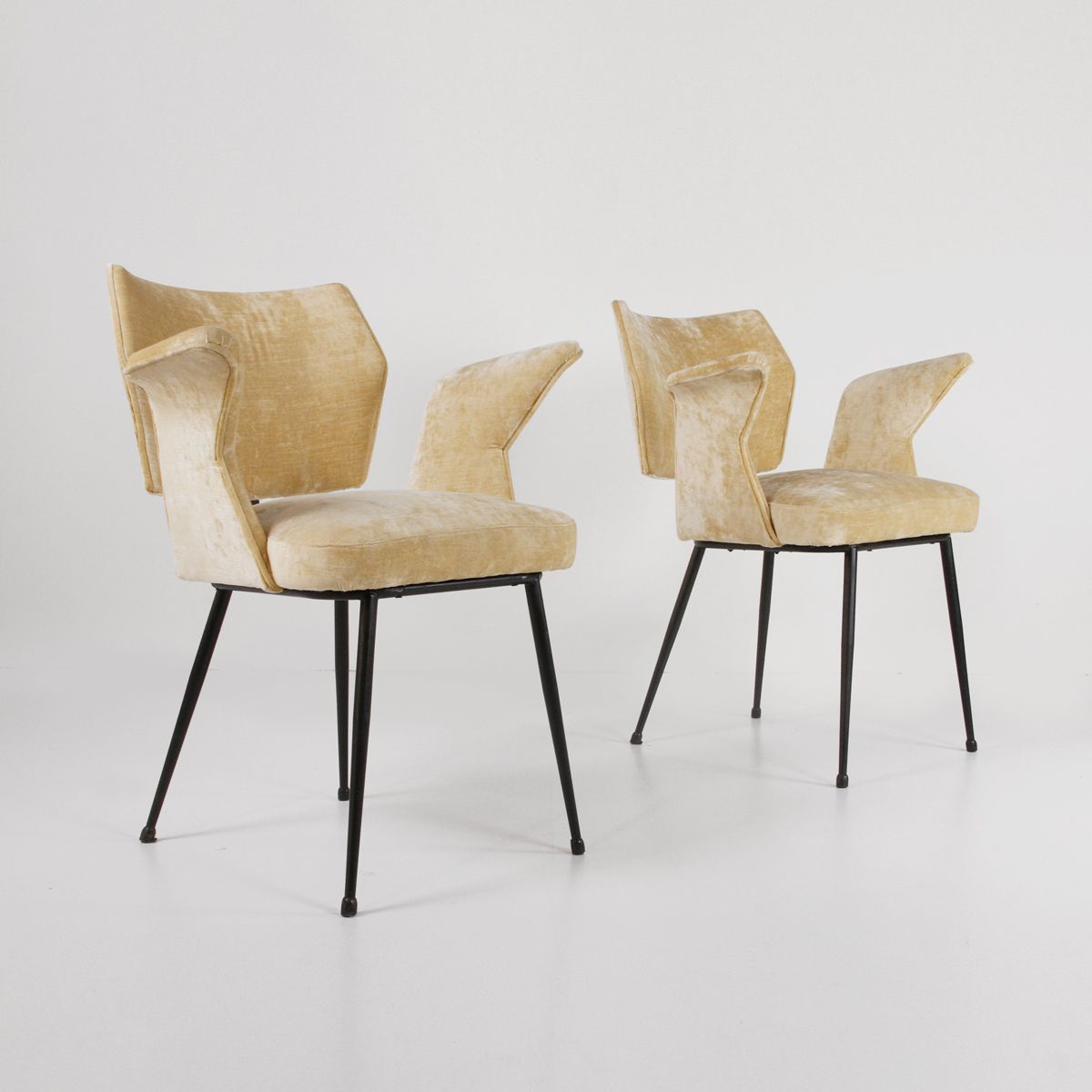 Pair Of Velvet Chairs With Armrests From The 60s