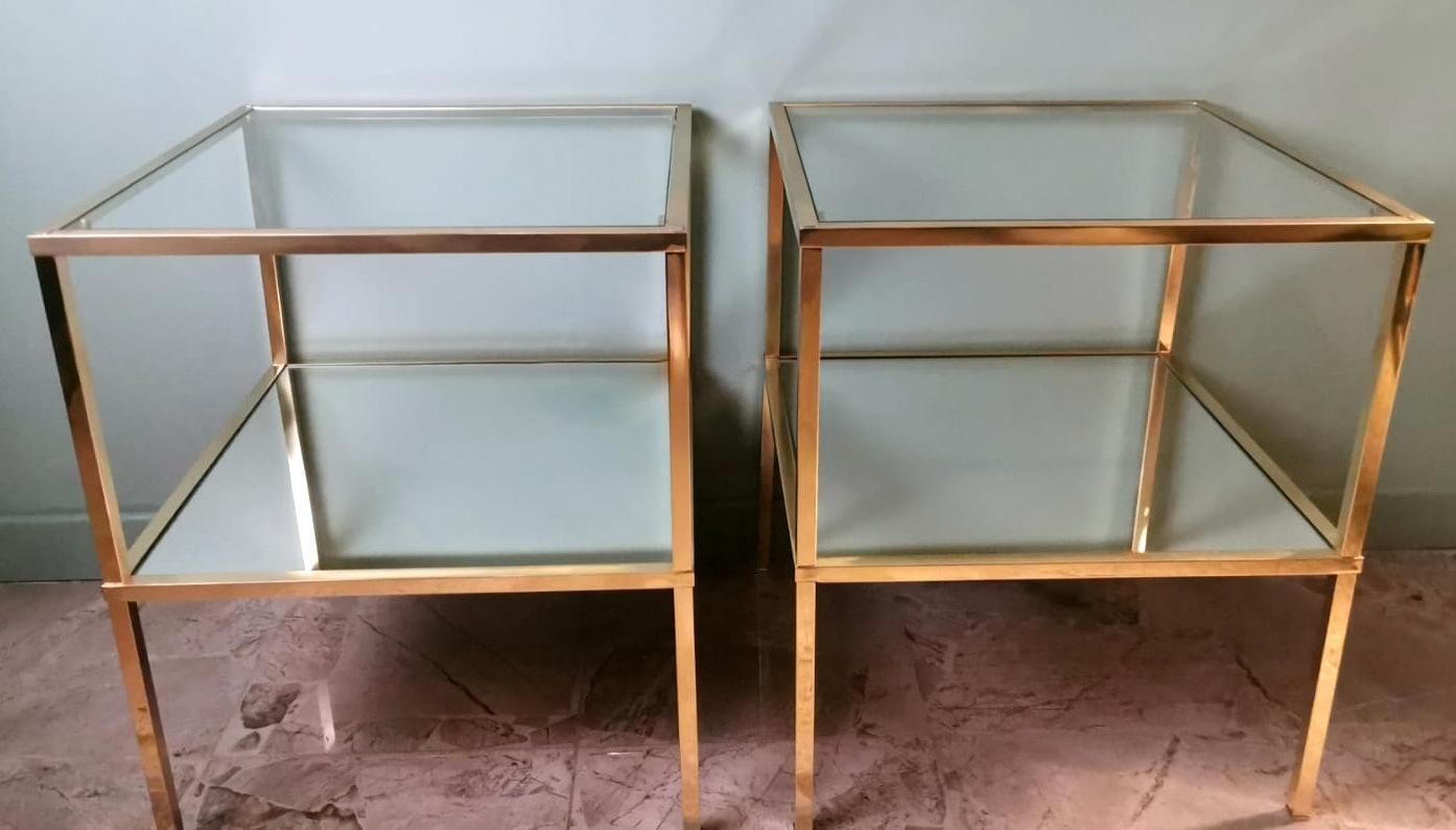 Italian Willy Rizzo Style Pair Of Brass Coffee Tables With Glass And Mirror Tops photo furniture