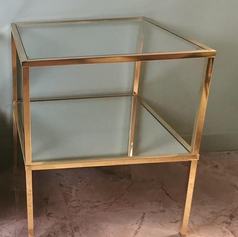 photo furniture Italian Willy Rizzo Style Pair Of Brass Coffee Tables With Glass And Mirror Tops