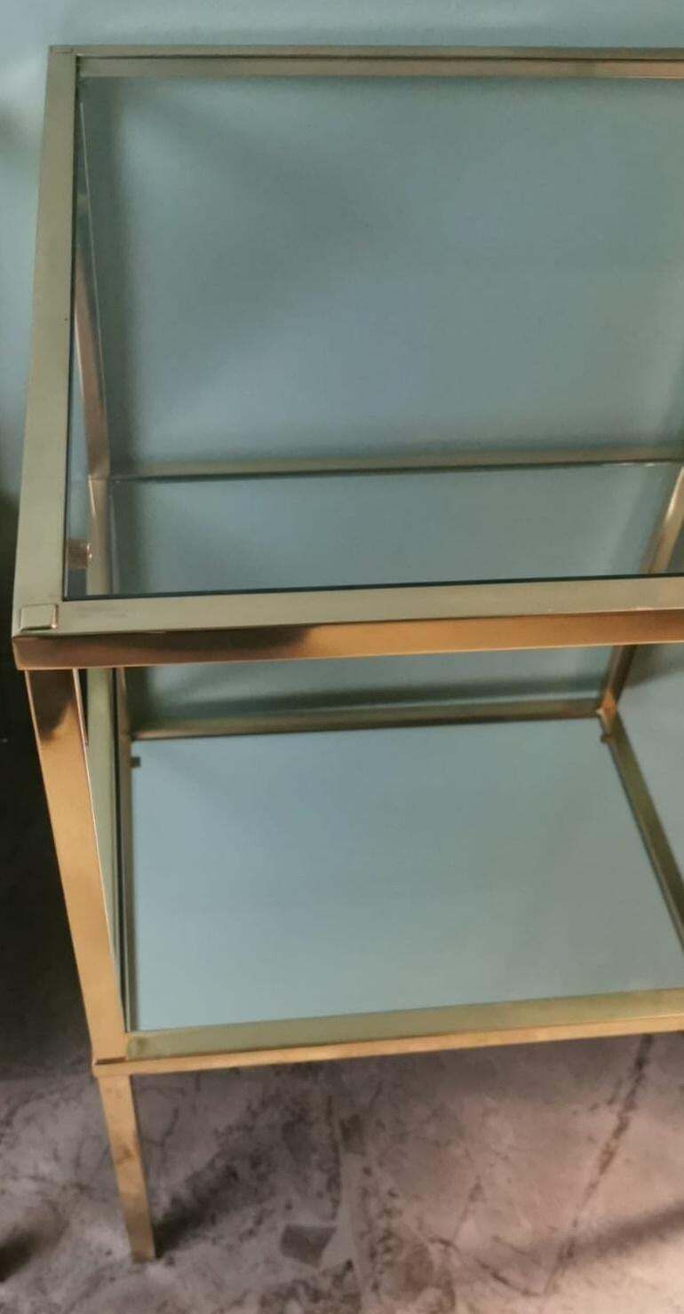 Furniture Italian Willy Rizzo Style Pair Of Brass Coffee Tables With Glass And Mirror Tops photo
