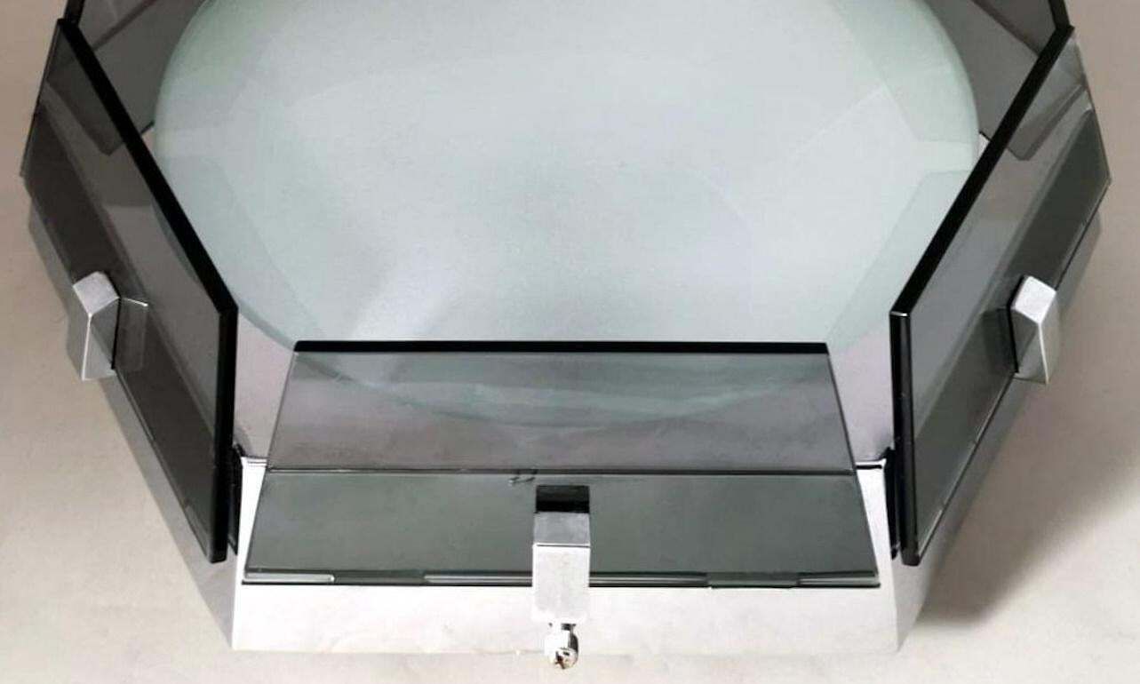 Fontana Arte Style Italian Ceiling Lamp Steel And Glass Gray photo buy