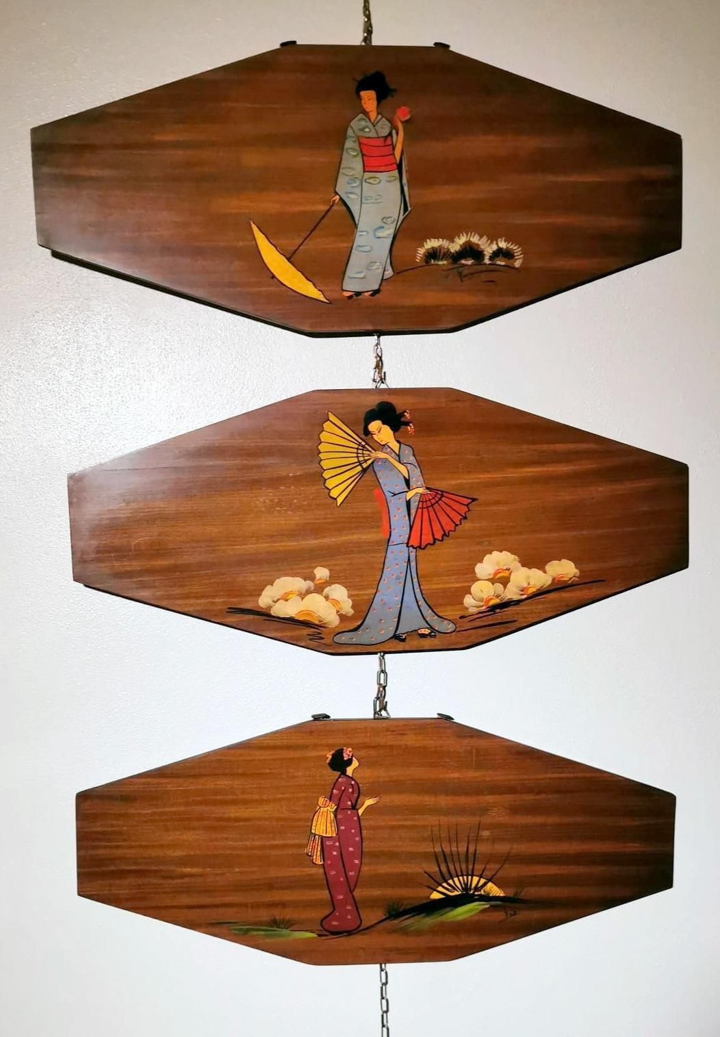 Teak Wood Decorative Panels With Japanese Kimono Figures photo furniture