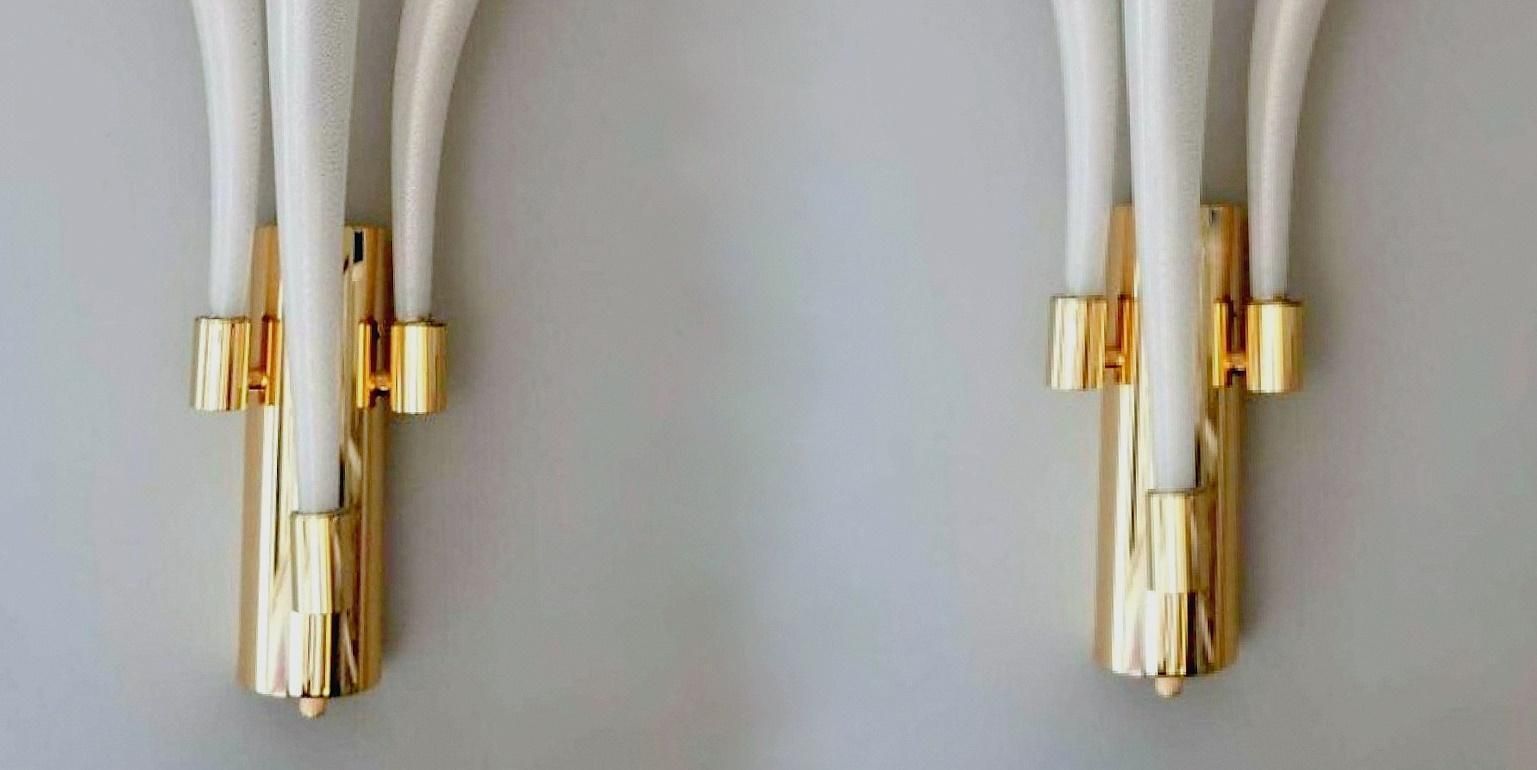 Barovier & Toso Pair  Sconces Mod. "Fireworks" Murano Glass Opaline With Gold photo Lighting