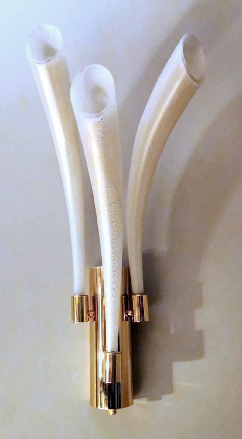 photo furniture Barovier & Toso Pair  Sconces Mod. "Fireworks" Murano Glass Opaline With Gold