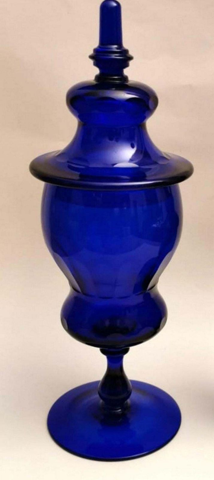 Murano "Albarelli" Italian Pair Of Bottles With Lid Blue Blown Glass photo for sale