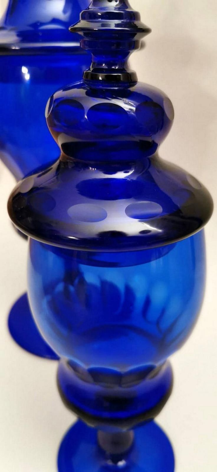 Murano "Albarelli" Italian Pair Of Bottles With Lid Blue Blown Glass photo vinterior
