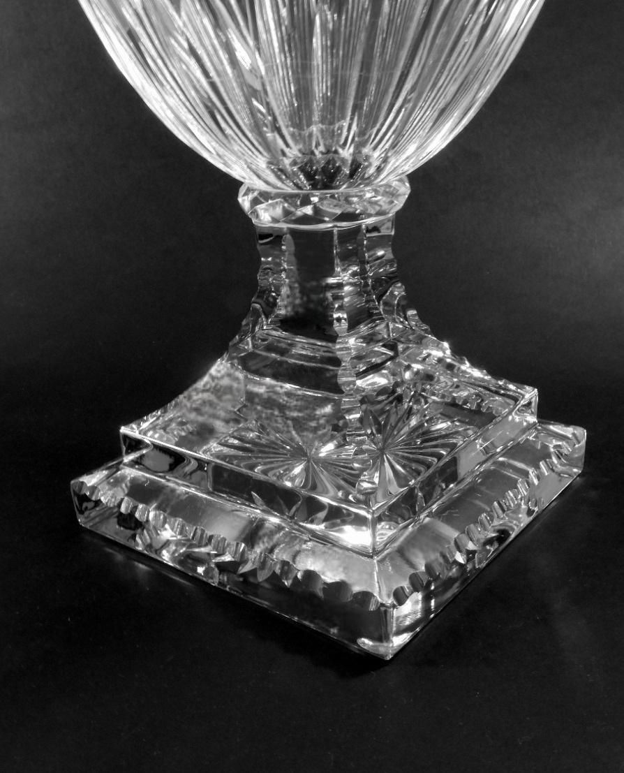 photo vinterior Louis XVI Style Large Italian Crystal Amphora With Engraved And Swan Handles