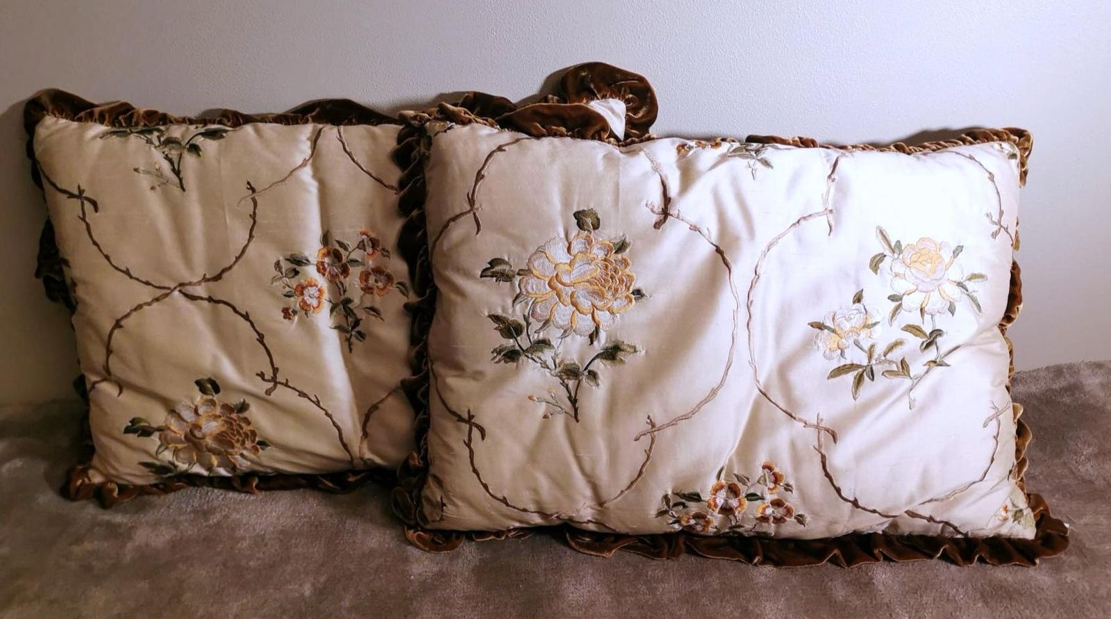 Pair Of Pillows Italian Embroidered Silk And Velvet Back photo furniture