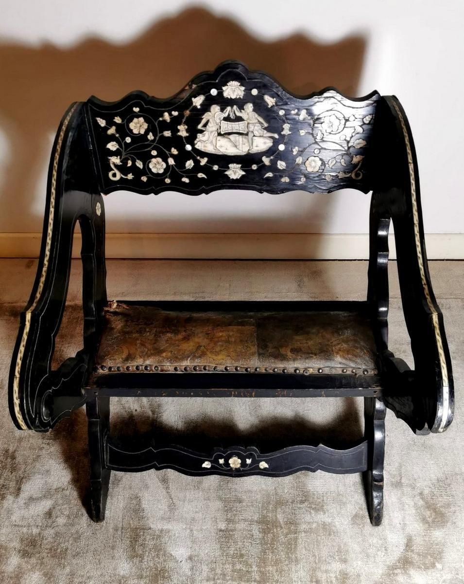 Spanish Ancient Ebony Chair With Cordova Leather photo for sale