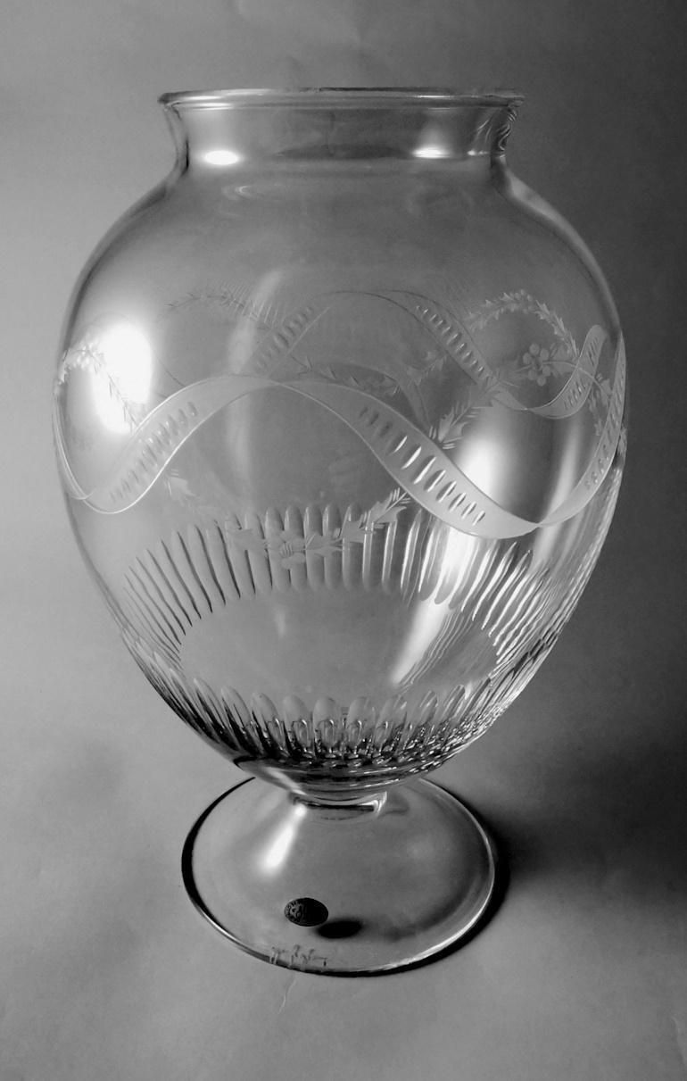 Neoclassical Style Italian Crystal Vase With Festoon Engravings photo furniture
