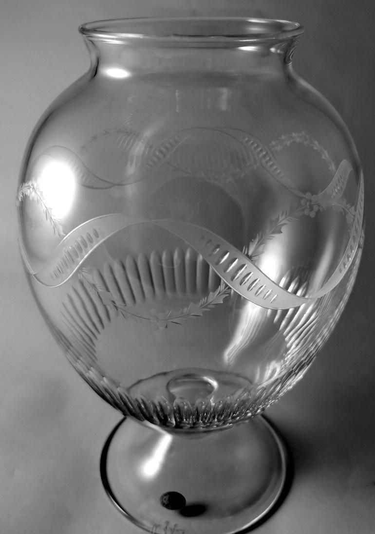Neoclassical Style Italian Crystal Vase With Festoon Engravings photo for sale