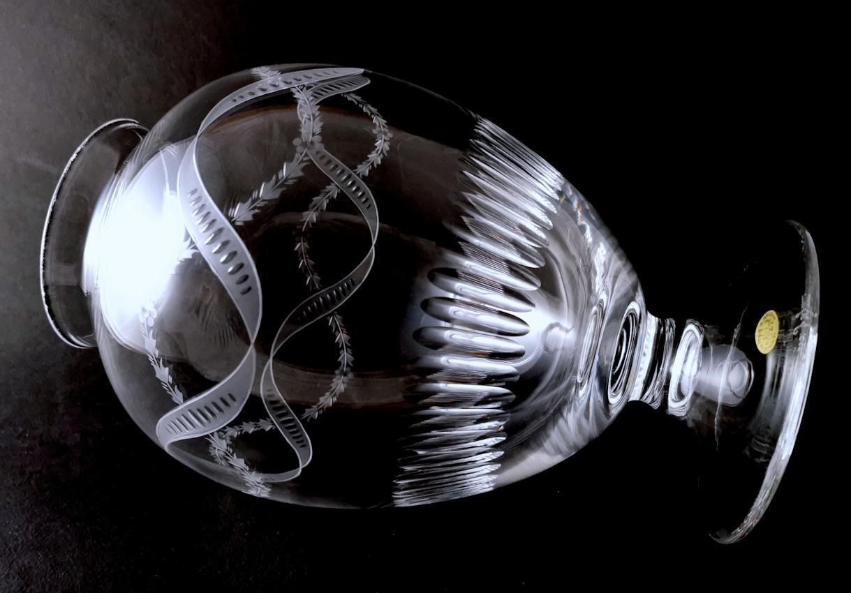 Neoclassical Style Italian Crystal Vase With Festoon Engravings photo vintage
