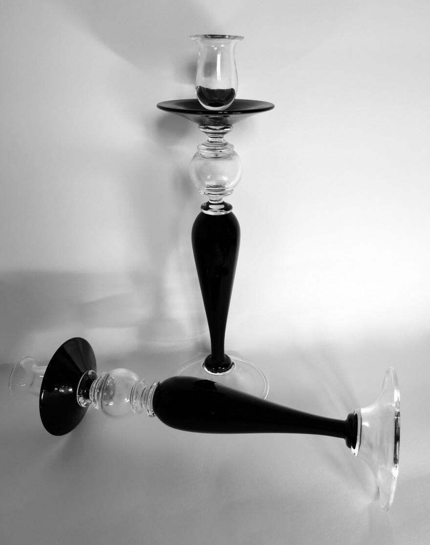 Art Deco Style Pair Of Black Crystal Italian Candlesticks photo 719.0
