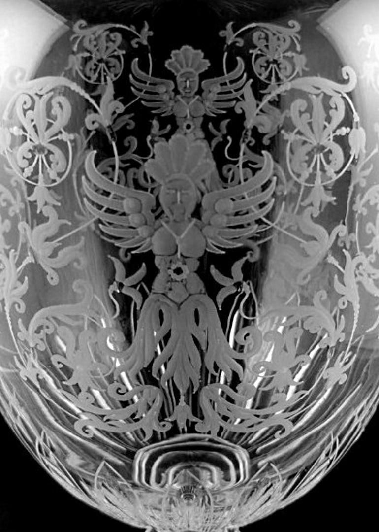 Baroque Style Large Italian Crystal Vase With Grotesque Engravings photo buy