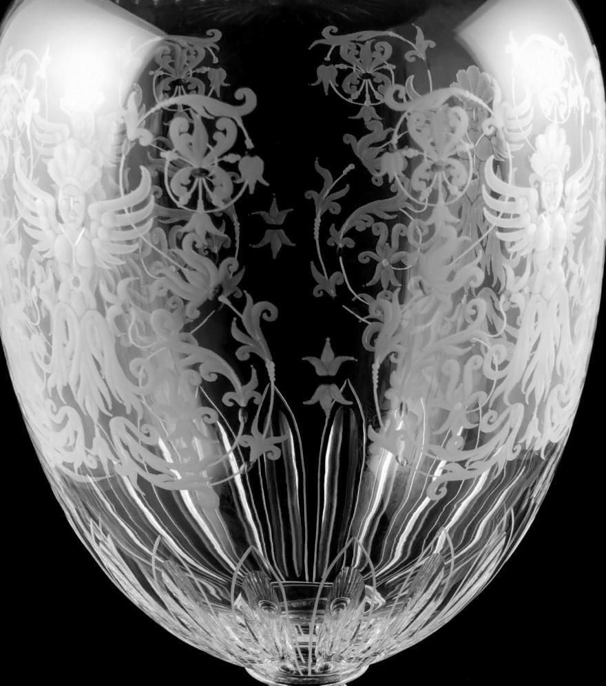 Baroque Style Large Italian Crystal Vase With Grotesque Engravings photo vintage