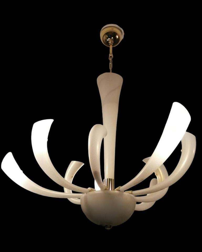 Barovier & Toso Chandelier Mod. "Fireworks" Murano Glass Opaline With Gold photo buy