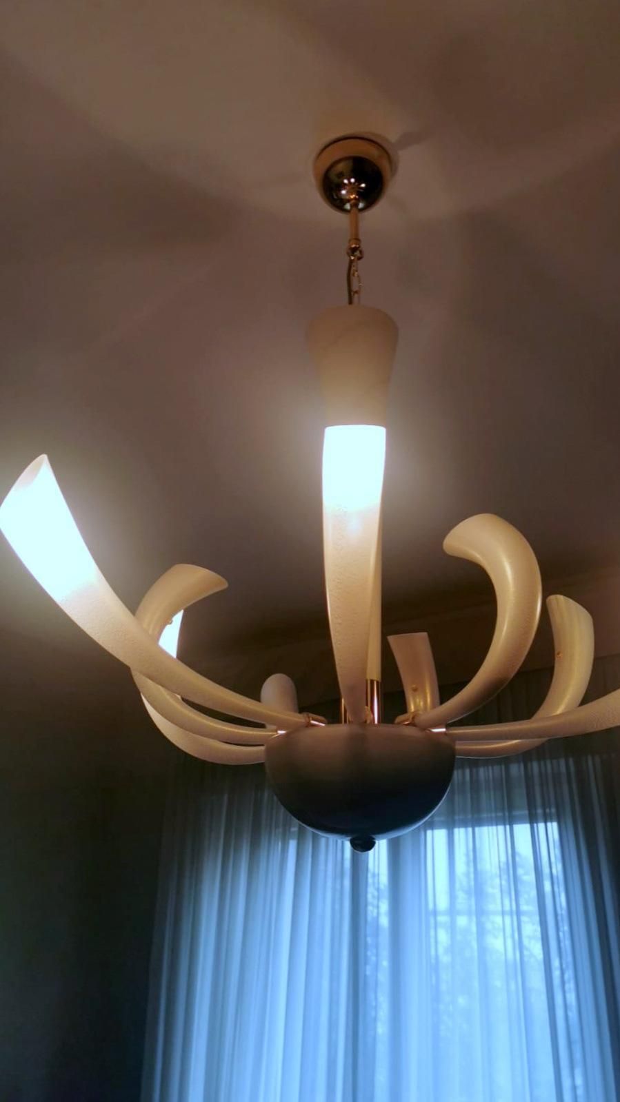 Barovier & Toso Chandelier Mod. "Fireworks" Murano Glass Opaline With Gold photo vintage