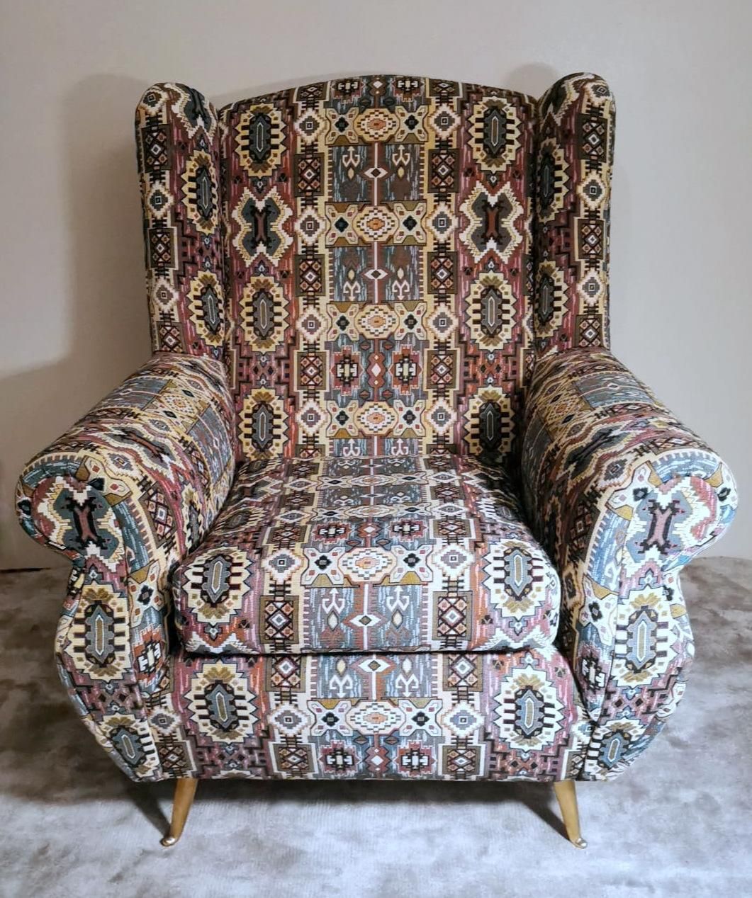 Country Chic Style French Armchair With Patterned Fabric Handmade On Loom photo furniture
