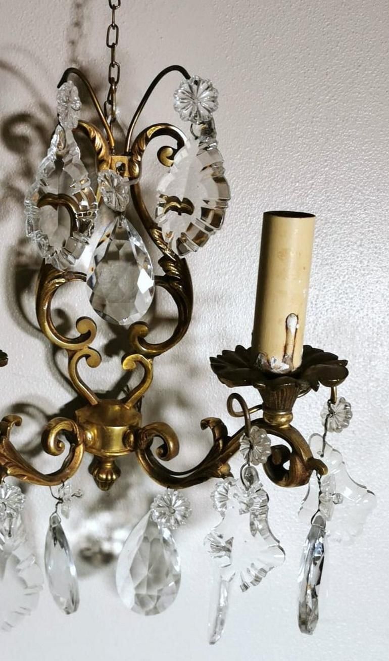 photo vintage Louis XVI Style Pair Of French Wall Sconces In Brass And Crystals