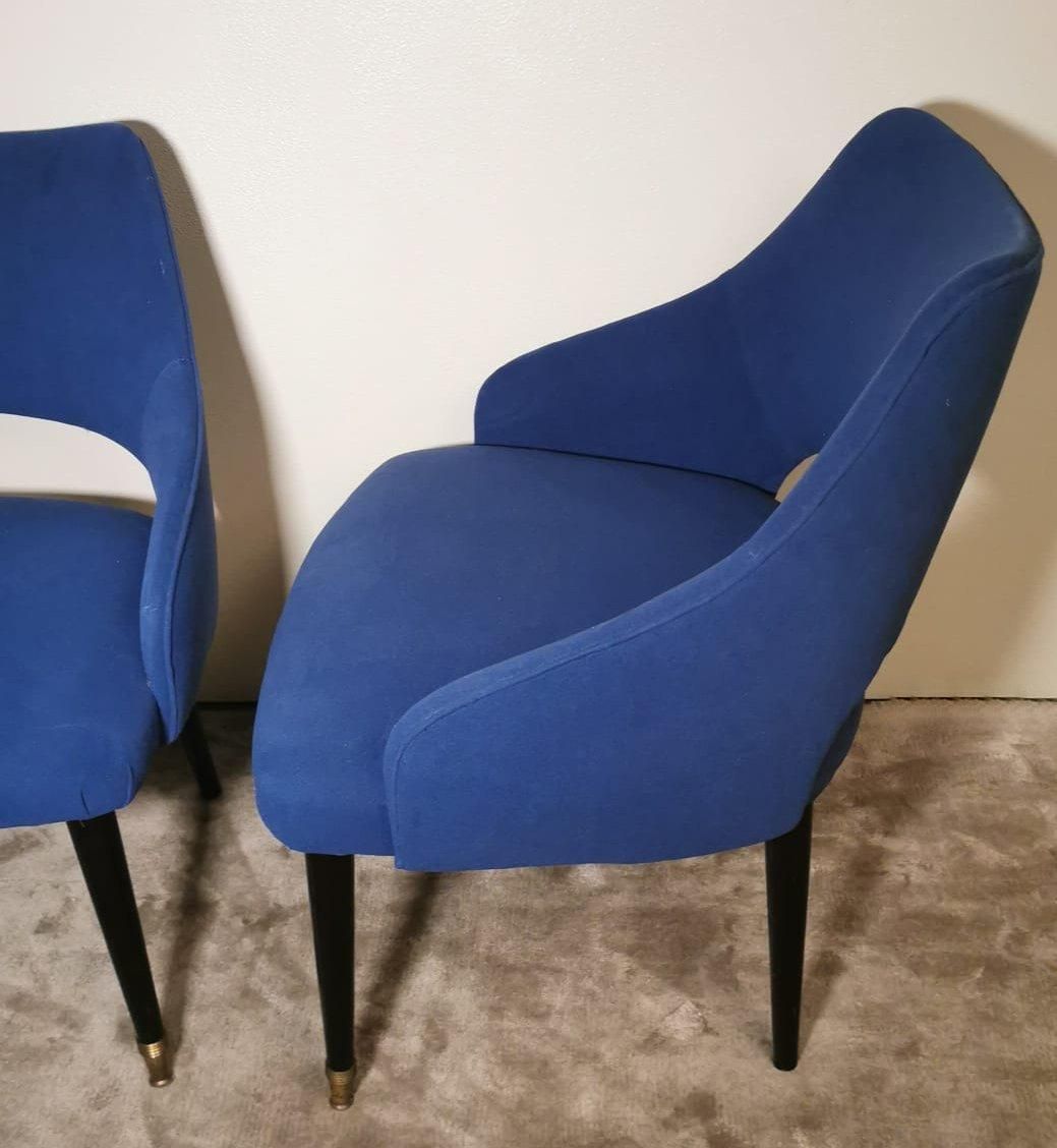 Ulrich Guglielmo Style Pair Of Vintage Italian Blue Alcantara Armchairs photo buy