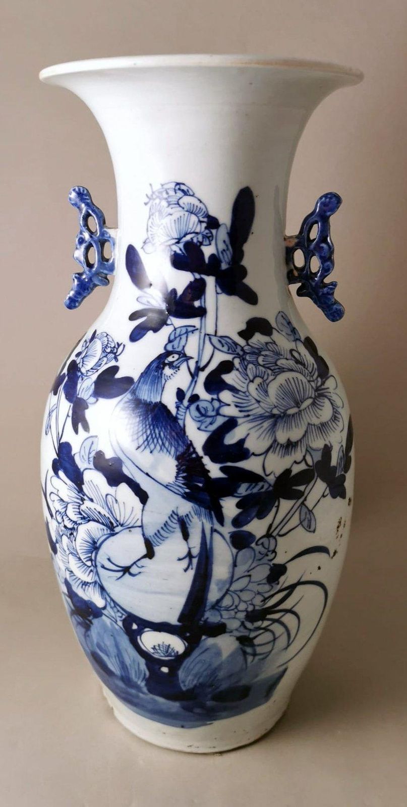 Chinese Porcelain Baluster Vase With Cobalt Blue Floral Decoration photo for sale