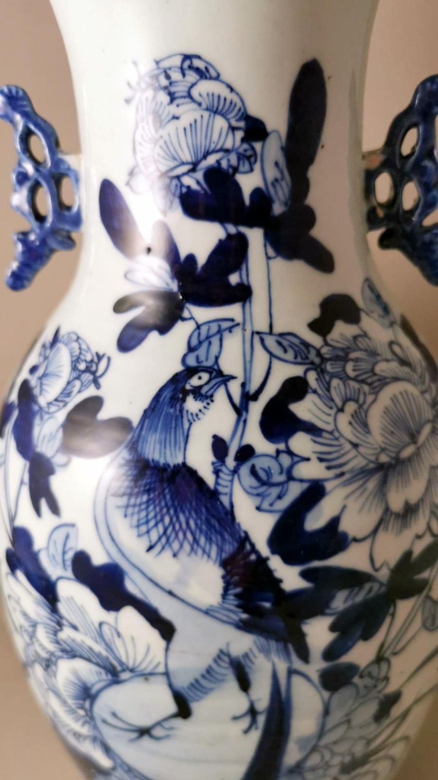photo for sale Chinese Porcelain Baluster Vase With Cobalt Blue Floral Decoration