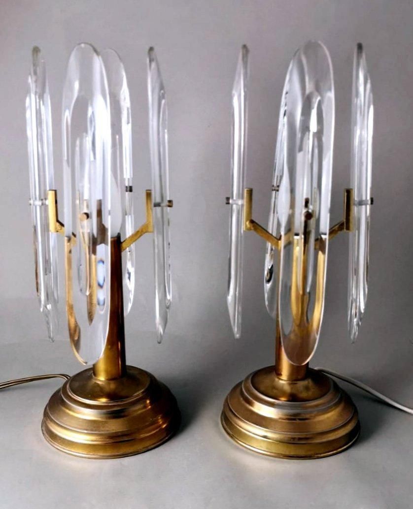 Sciolari Gaetano Pair Of Italian Table Lamps In Brass And Crystal photo for sale